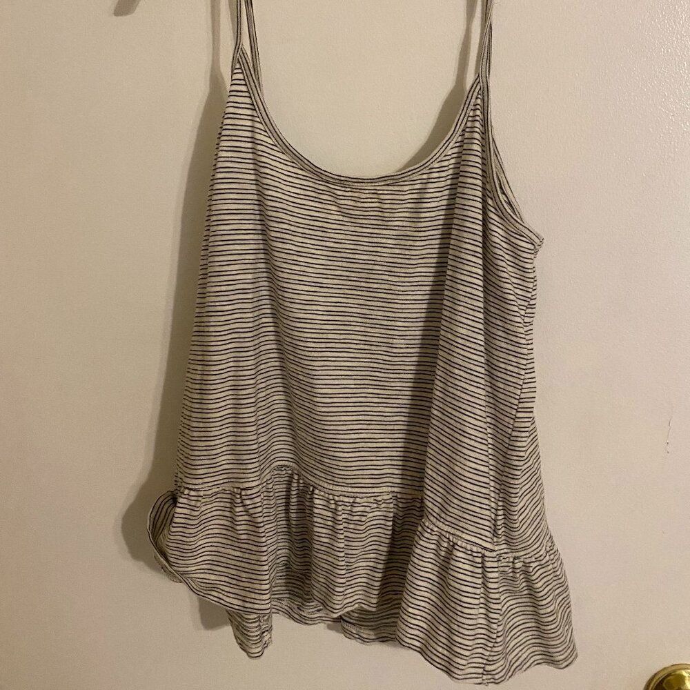 Anthropologie Women’s Spaghetti Strap Tank Top Striped Ruffle Size Small